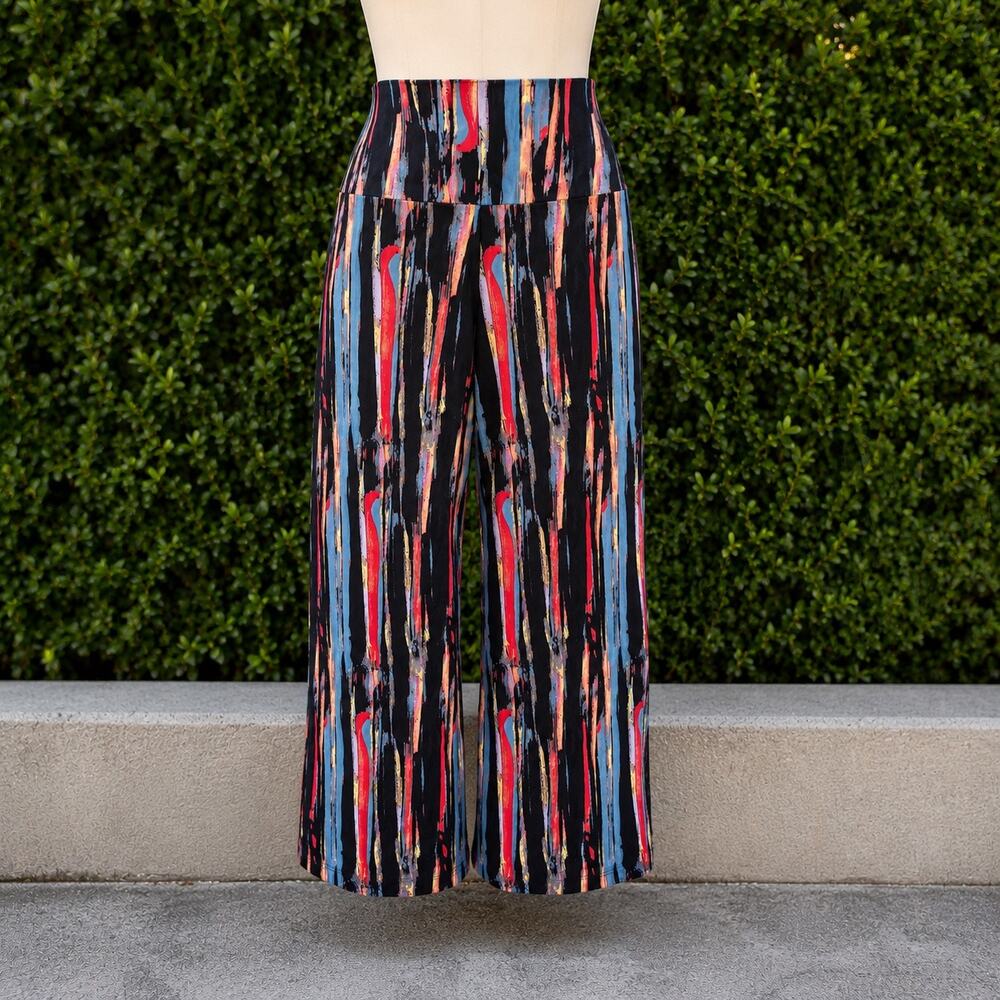 Arolina Wide Leg Palazzo Pants Women Small Abstract Print Stretch Pull On Boho